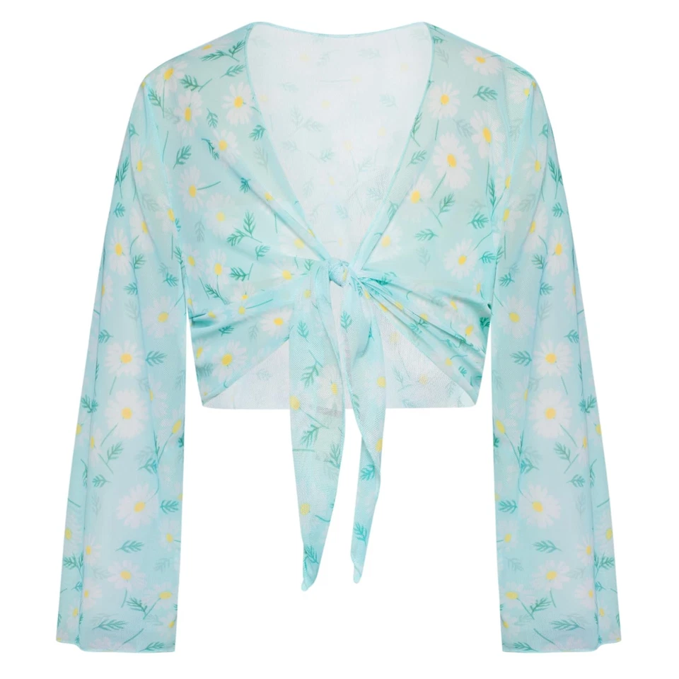 Traje de baño azul claro para niñas manga larga Rushguard lindo traje de baño Tween Daisy... Foto 4 de 4