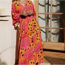 Farm Rio Bananas Flowy Maxi Cover Up Dress M Tropical Vacation Resort Summer