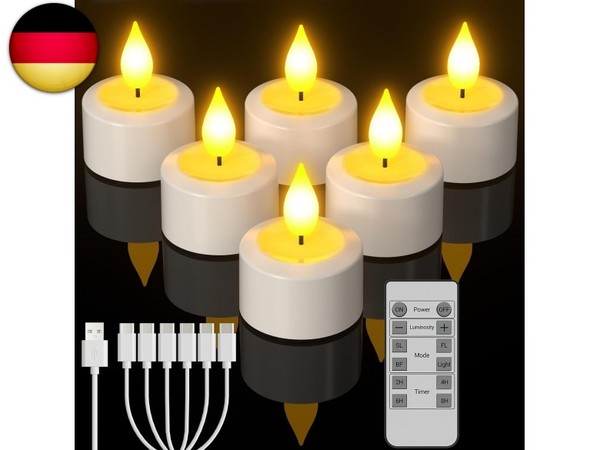 LED Teelichter Wiederaufladbar Mit Timer, 6Er LED Flammenlose Kerzen Aufladbar-image