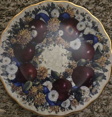 Porcelain Collector Plate Multicolor Floral Fruit Design Decorative Round