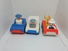 E Vintage Fisher Price little people TLC lot: Police Man Mail Fireman Truck