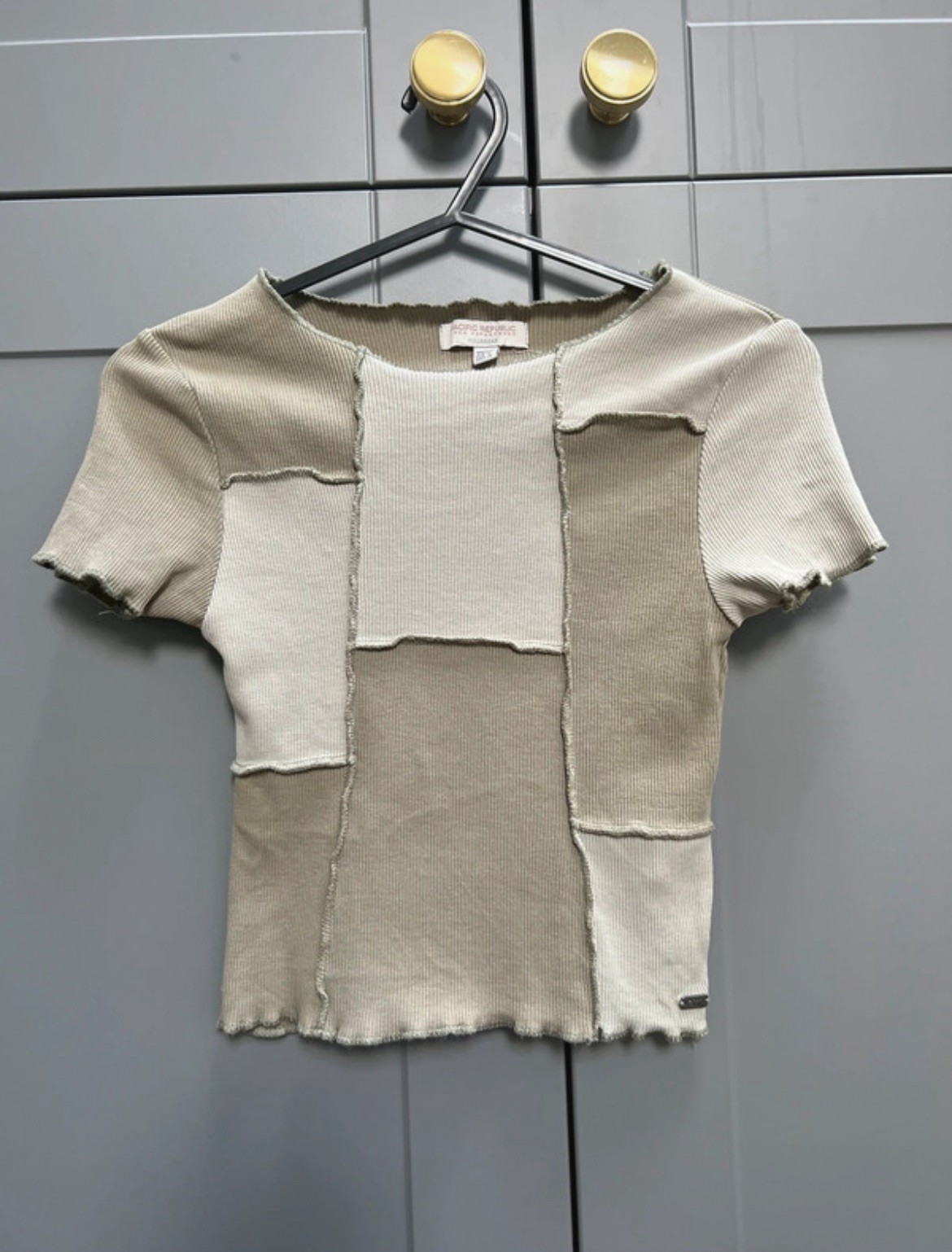 Pull & Bear Green Khaki Patchwork Exposed Seam Ri… - image 5