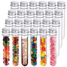 24 PCS Plastic Test Tubes,45 ml Clear Test Tube with Caps,140 x 25 mm Test Tu...