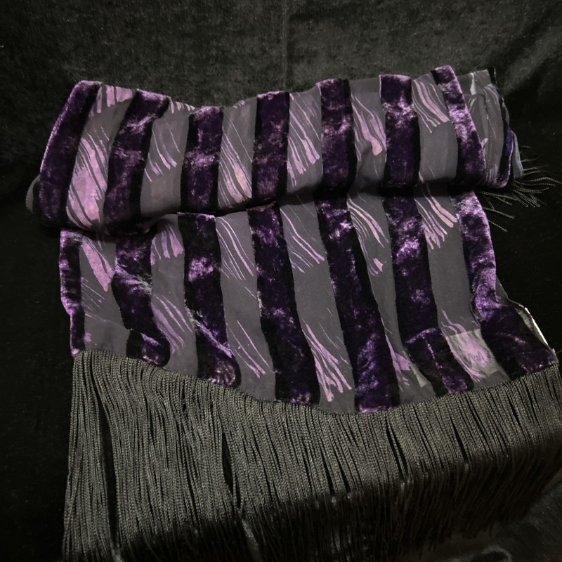 Joann Chaimson Purple Striped Fringed Scarf