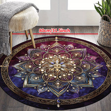 1pc Vibrant Mandala Round Mat - Non-Slip, Machine Washable, Polyester Mat for En