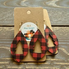 Christmas Tree Cutout Earrings Red Buffalo Plaid Earrings-Handmade Earrings