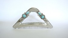 Large shiny triangle silver turquoise blue design metal native tribal hair claw