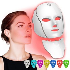 7 LED Light Photon Therapy Face Neck Mask Rejuvenation Skin Wrinkles Anti-aging~