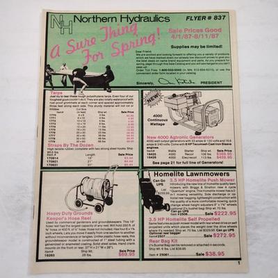 #ad Northern Hydraulics Catalog Flyer Number 1837 1987 Tools $16.99