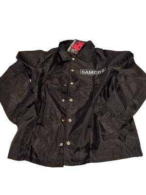 NWT Mens SONS OF ANARCHY Black SAMCRO Coach Snap LIGHTWEIGHT Jacket sz SM SMALL