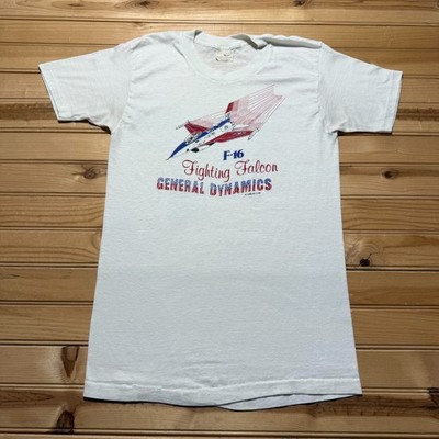 Vintage 80s 3D Emblem  F-16 Fighting Falcon General Dynamics T-Shirt USA - Large