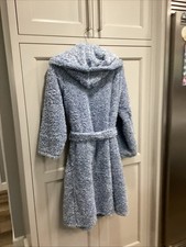 Adrienne Vittadini Modern Collection Hooded Bathrobe Blue Fluffy NEW RTL $50