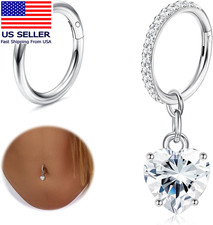 2Pcs Belly Button Rings for Women Surgical Stainless Steel Clicker Belly Rings H