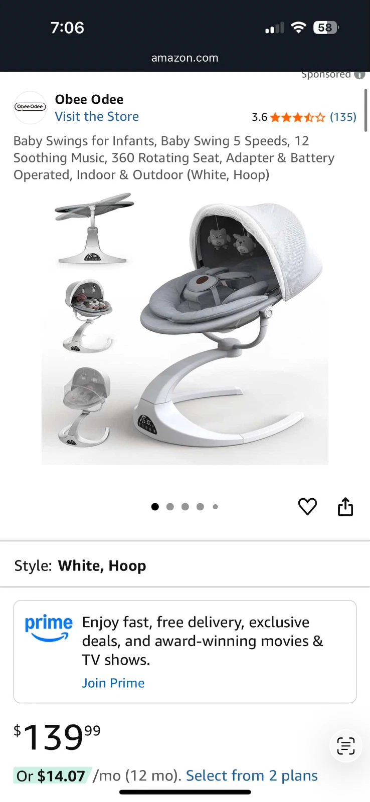 obee odee gray infant 360 baby swing
Opens in a new window or tab