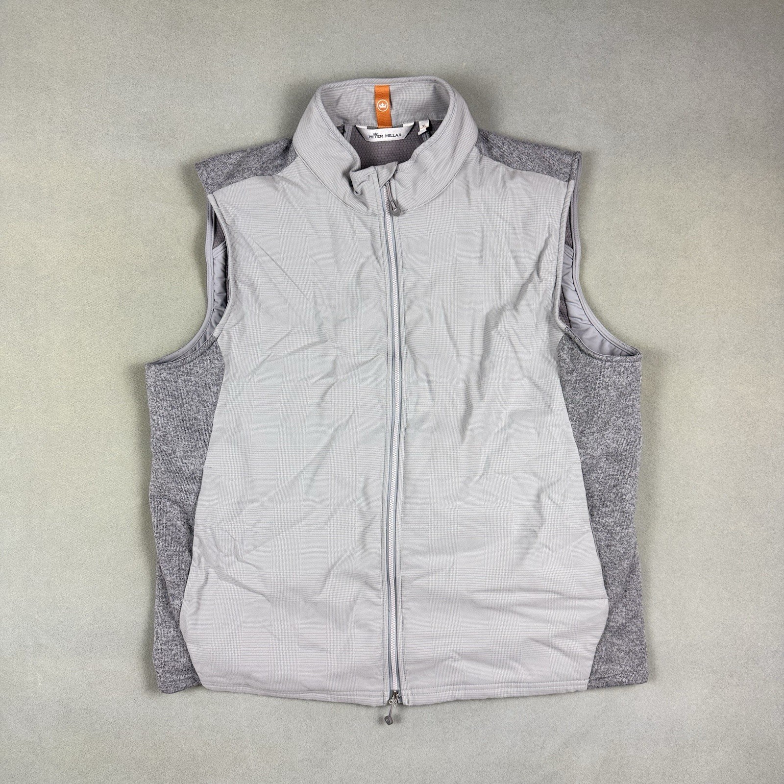 Peter Millar Performance Flannel Glen Plaid Full Zip Vest XL $198 Gale Grey