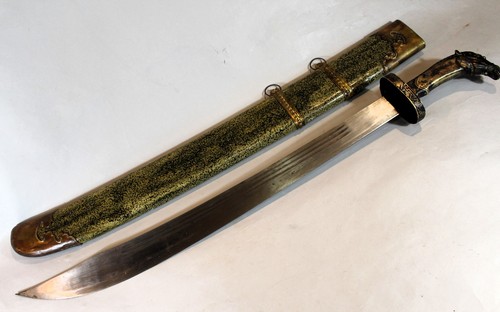 Republic Period Chinese 34" Dao Sword and Scabbard With Horse Head Handle c.1935