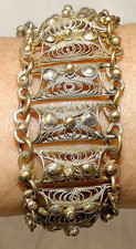Judaica Bezalel Style Yemenite Filigree gilt Silver Link Bracelet 34 gr. Tested