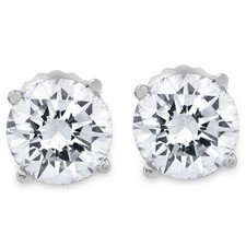 1ct Round Diamond Stud Earrings in 14K Whte Gold with Screw Backs