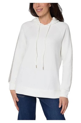 Belle by Kim Gravel Women's ScubaLuxe Sparkle & Shine Hoodie Cream