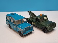 2 x vintage diecast land rovers. In play worn condition. Please see notes & pics
