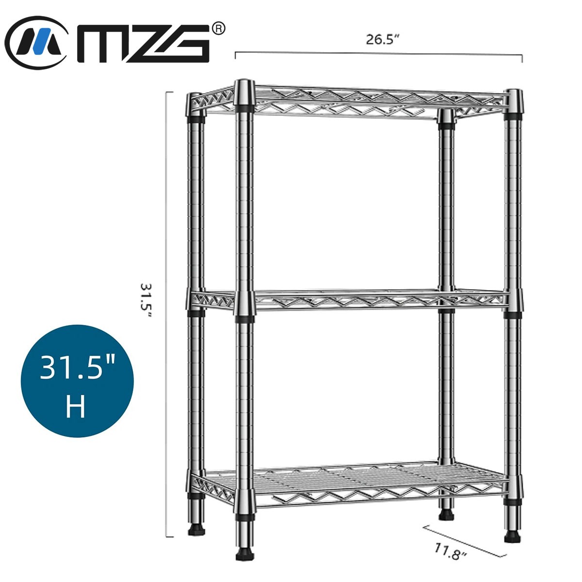 MZG 750Lbs 3 Tier Shelf Metal Shelves Wire Rack Commercial Kitchen ...