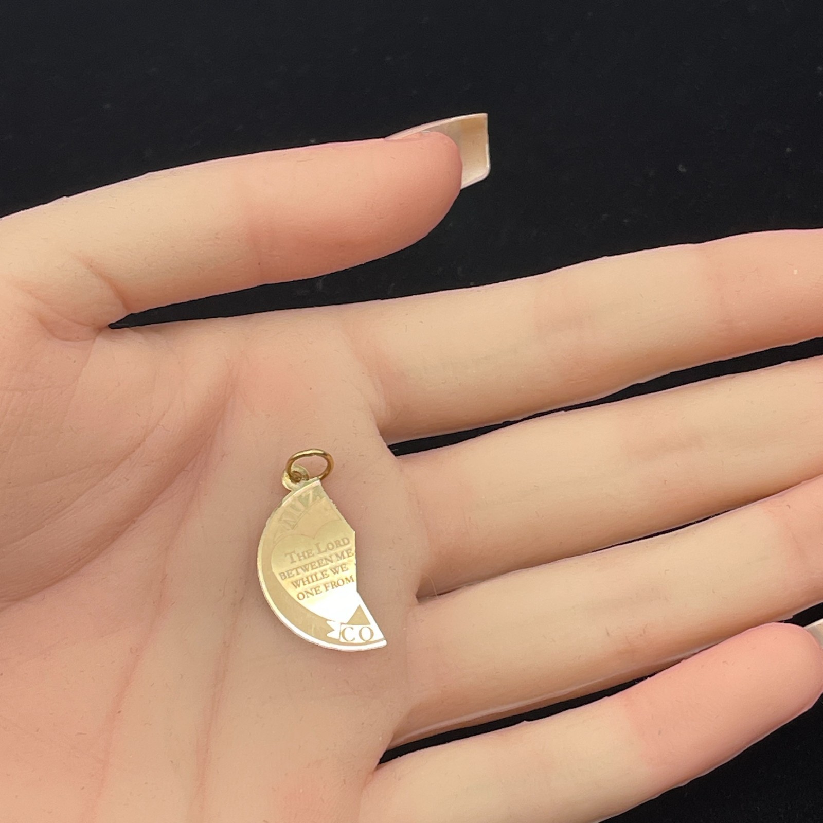 14K Solid Yellow Gold Half Split Pendant Mizpah R… - image 2