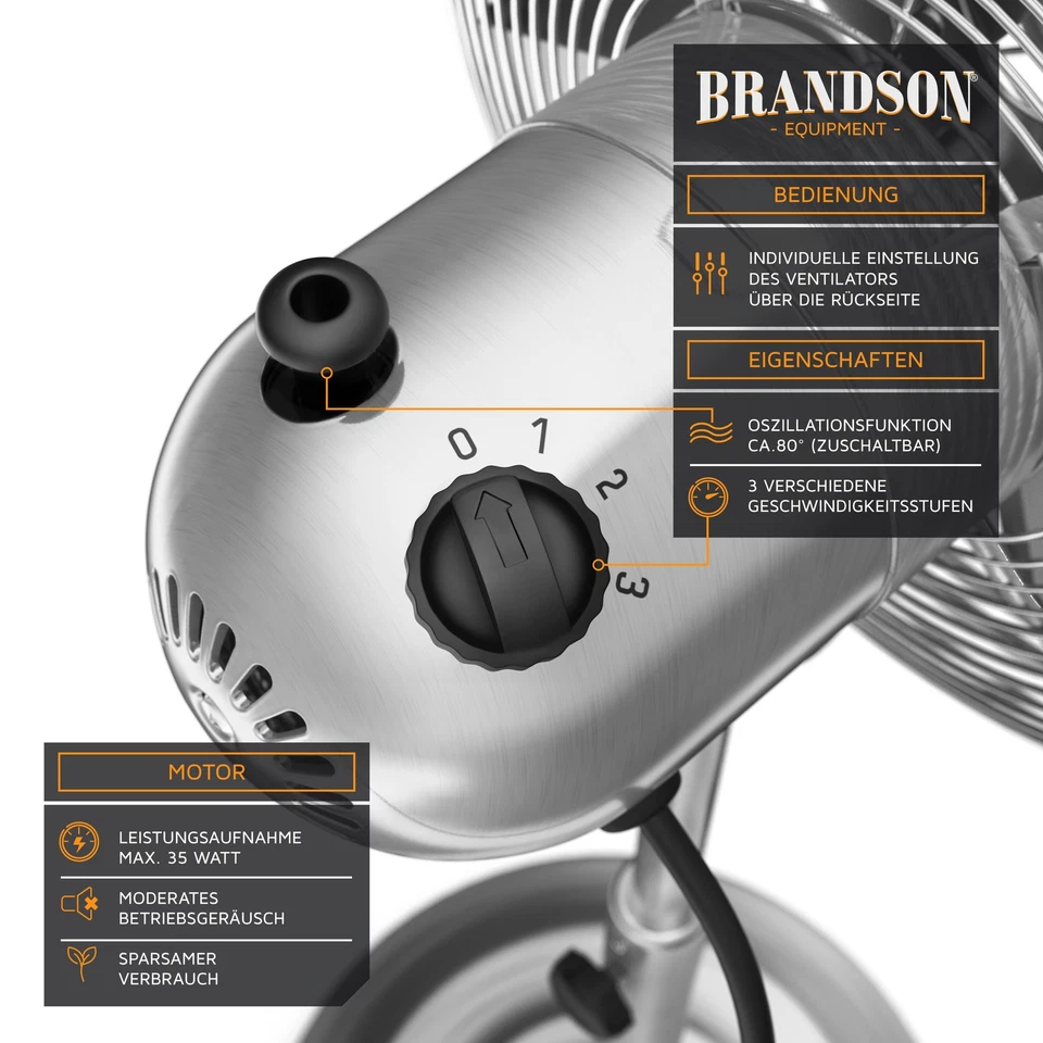 Brandson Design Standventilator Ventilator 12'' Standventilator 35W Edelstahl - Bild 3 von 4