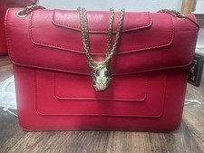 BVLGARI Serpenti Red Shoulder Bag Gold Chain Strap Magnetic Closure Dust Bag
