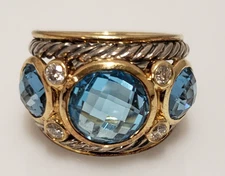 David Yurman Sterling Silver 18k Yellow Gold Diamond Topaz Renaissance Ring Sz 6