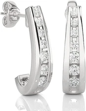 3/4 Carat Diamond J Hoop Earrings in 14k White Gold (F-G, SI2-I1, cttw)