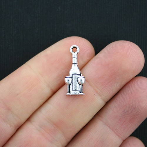 20 Wine Charms Antique Silver Tone Wine Bottle and Glasses - SC3684 |