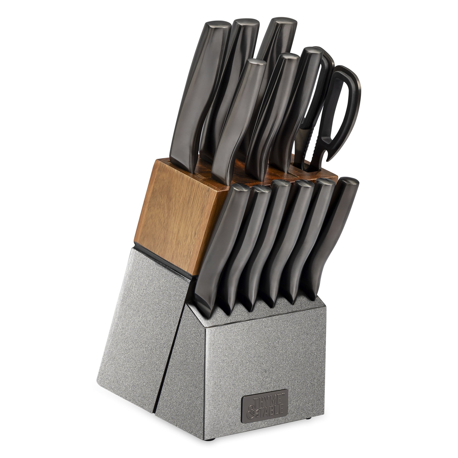 Thyme & Table 15-Piece Knife Block Set with Sharpener in Sleek Gunmetal  
