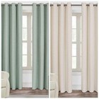 Linen Eyelet Lined Curtain Pair Duck Egg Blue, Natural