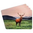 Set of 4 Highland Stag Cork Back Placemats Tableware Protect Heat Resistant