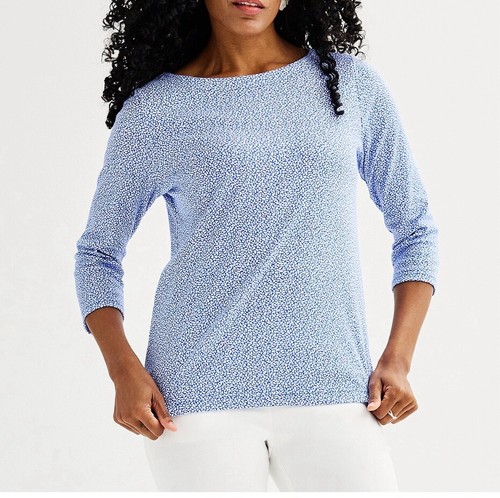 Croft & Barrow T-Shirt XXL 3/4 Arm U-Boot Ausschnitt Blau Farbe Blütenblätter Baumwolle Neu B2 - Bild 3 von 10