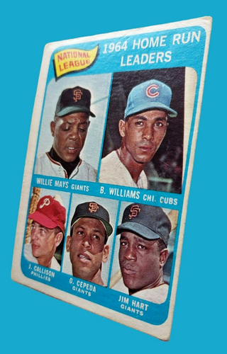 1965 Topps Willie Mays/Billy Williams/Cepeda Home Run Leaders MLB tarjeta #4 - Imagen 3 de 11