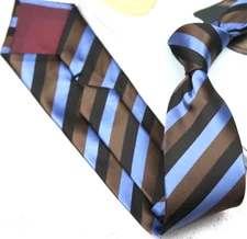 New Classic Striped Blue Brown JACQUARD WOVEN 100% Silk Men's Necktie Tie