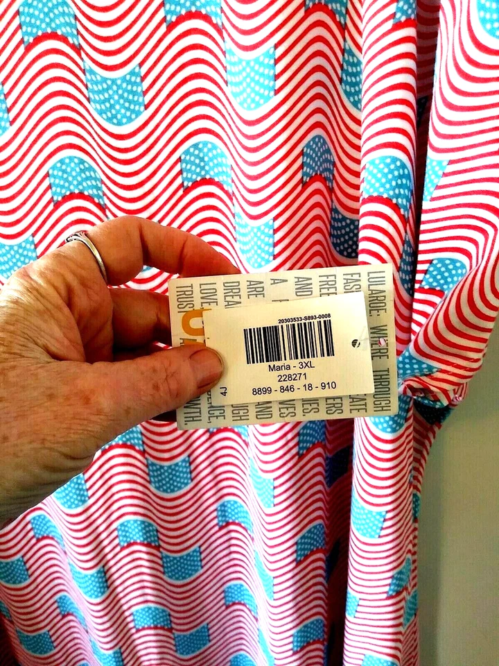 NUEVO MAXI VESTIDO MUJER LULAROE MARIA ROJO BLANCO AZUL BANDERA PATRIÓTICA TALLA GRANDE 3XL Foto 4 de 4