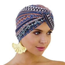 Bohemia Forehead Cross Turban -Cotton Print Head Scarf Inner Caps Hijab Wrap 1PC