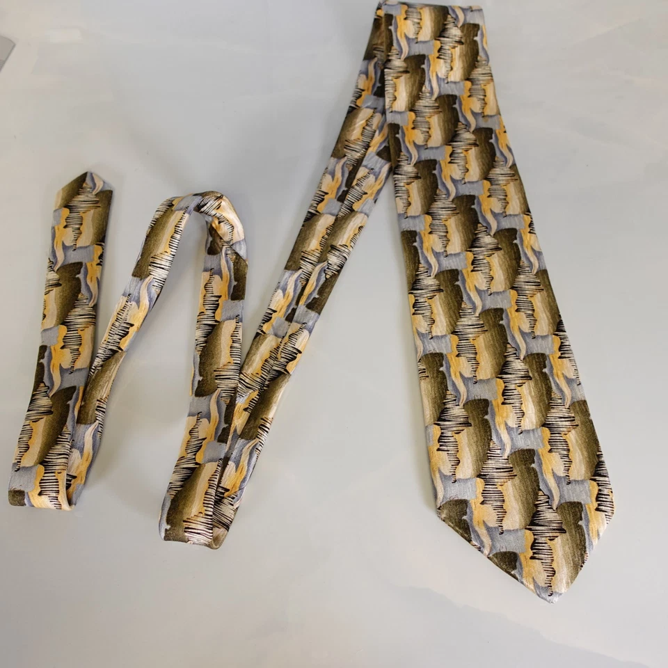 Neck Tie Men Yellow Abstract Silk Woven Suit COCKTAIL COLLECTION Wine STONEHENGE - Image 3 of 4