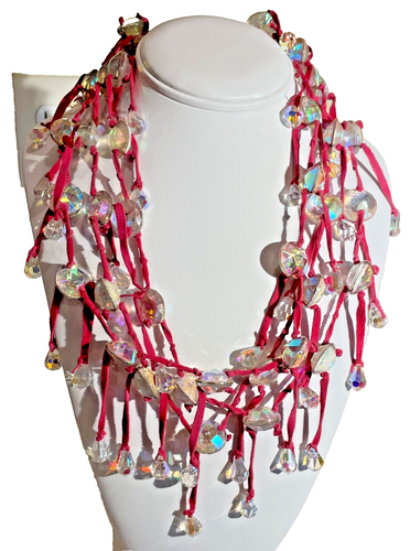 Erickson Beamon Crystal and Red Suede Fringe Necklace Earrings MM0014 - Picture 8 of 8