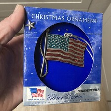2002 American Flag Christmas Tree Ornament Pewter by Gloria Duchin Made in USA