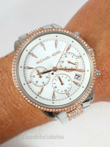 NEW Michael Kors Ritz Two Tone Rose Gold Silver Glitz  display picture 1