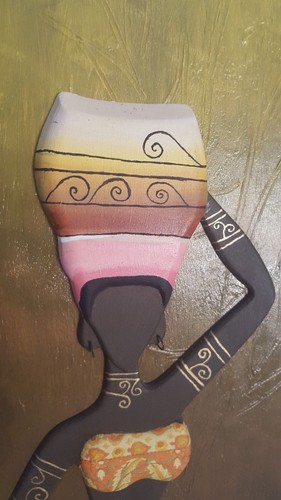 Lot drei 3D Holz afrikanische Frauen Volk Wandkunst Malerei handgefertigt - Bild 6 von 12