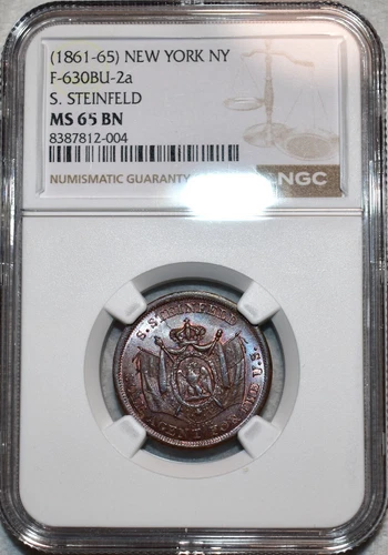 NGC MS-65 BN S. Steinfeld/French Cognac Civil War Token, NY-630BU-2a, R-3
