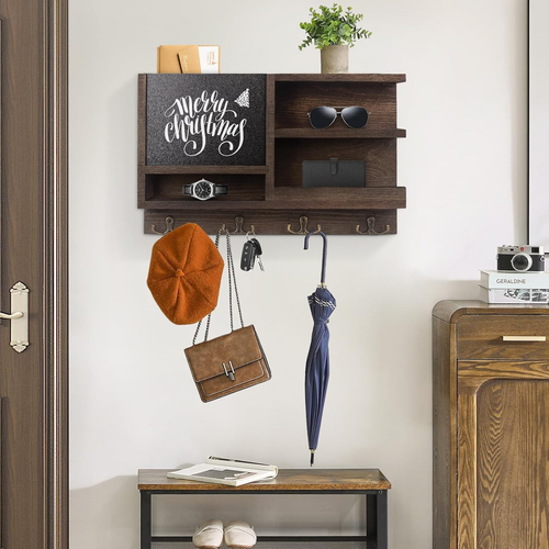 Key Holder for Wall, Mail Organizer Wall Mount with Key Hooks and Chalkboard & M - Picture 3 of 7