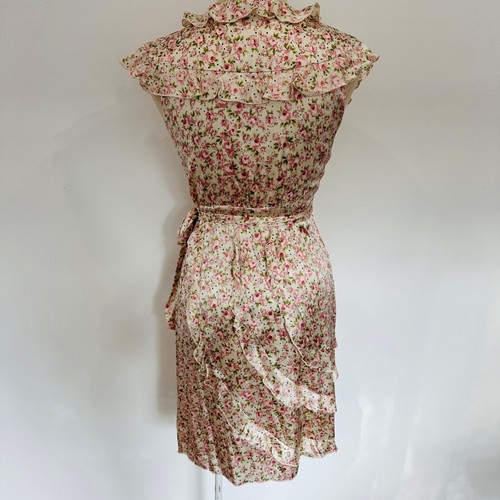 Alannah Hill Silk Wrap Dress 8 AUS / 4 US Cream Pink Flowers Ruffles Tiered - Picture 7 of 10