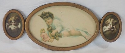 ANTIQUE 1897 BESSIE PEASE GUTMANN ''THE NEW LOVE'' UNIQUE FRAME ART PRINT 9.5''x4''