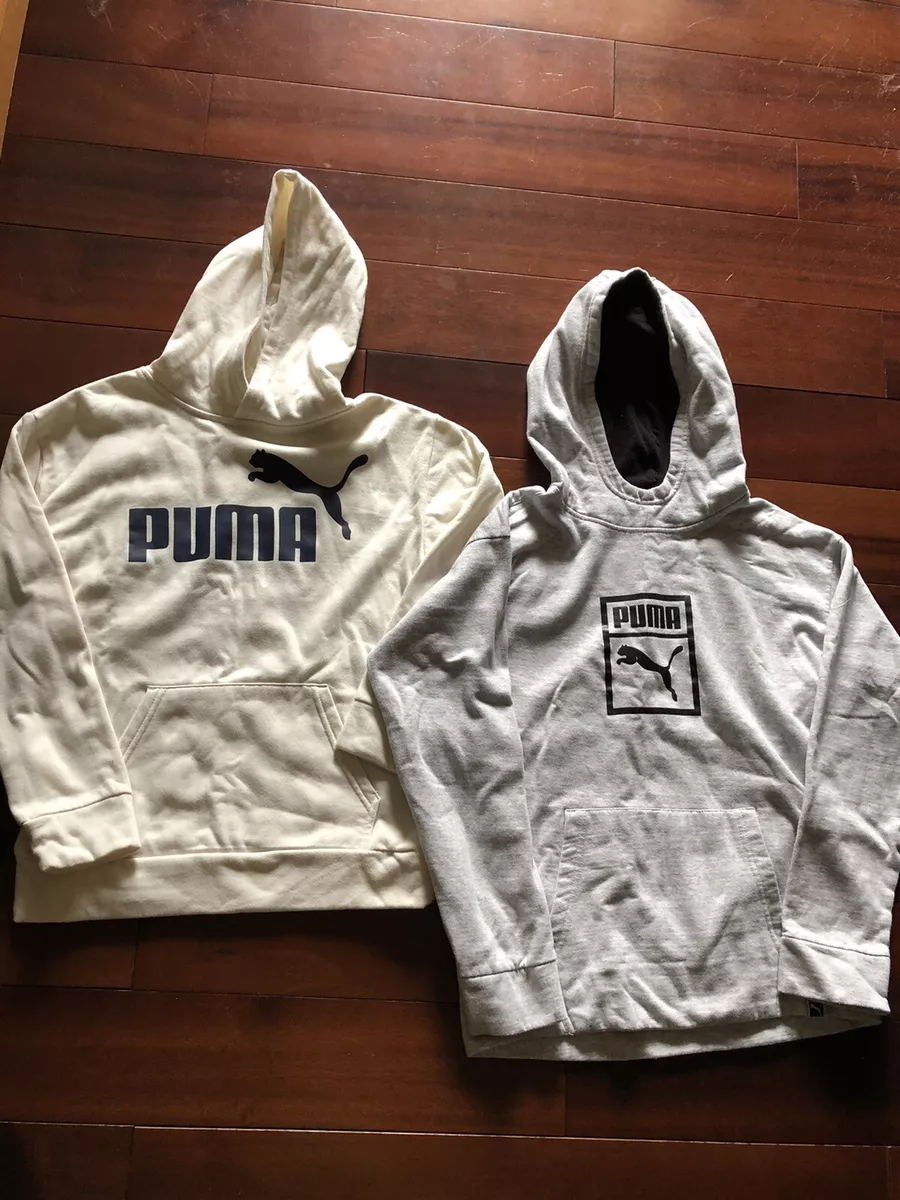 Lot 2 Boys Puma Pullover Long Sleeve Hoodie Sweatshirt Cream Gray Large L 14 16