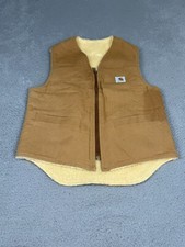 VINTAGE CARHARTT Vest Mens M Tan Sherpa Lined Duck Canvas Work USA 70s 80s 6SV